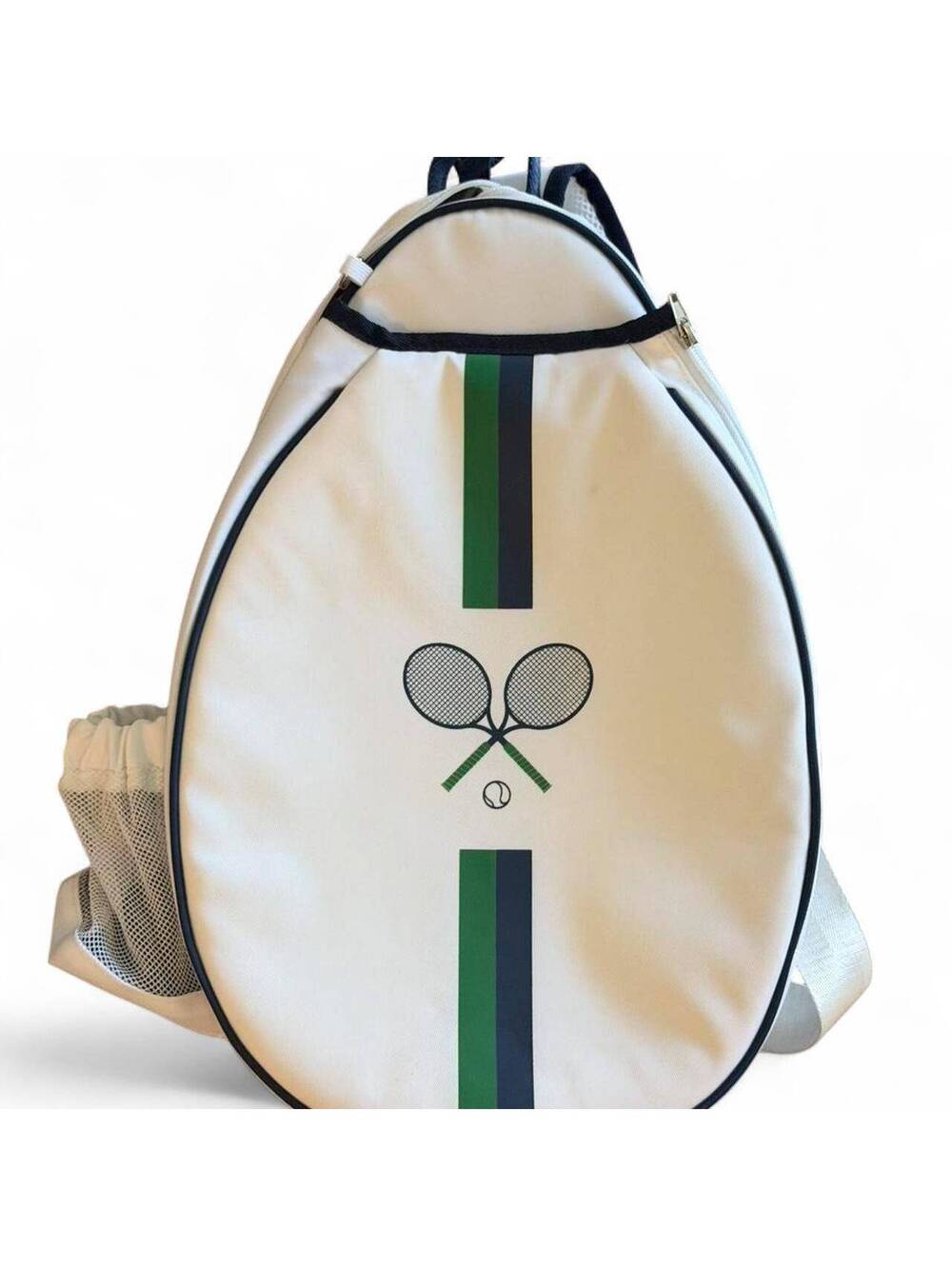RE JOLLY Tennis RacketBag White with Green and Navy Stripes